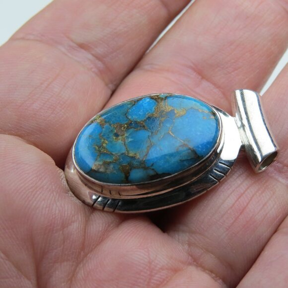 $300 Copper Turquoise Sterling Silver Pendent - Picture 3 of 4